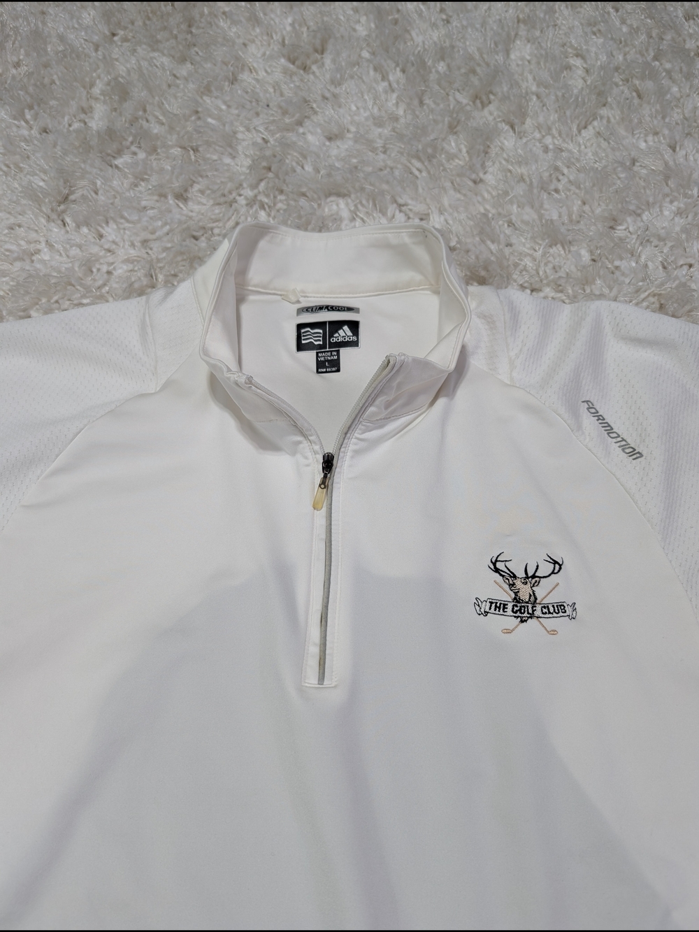 adidas White Half-Zip Short Sleeve Golf Pullover with 'The Golf Club' Crest